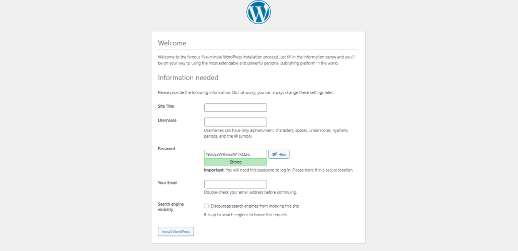 WordPress site information