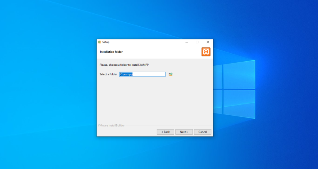 xampp installation screen select installation folder